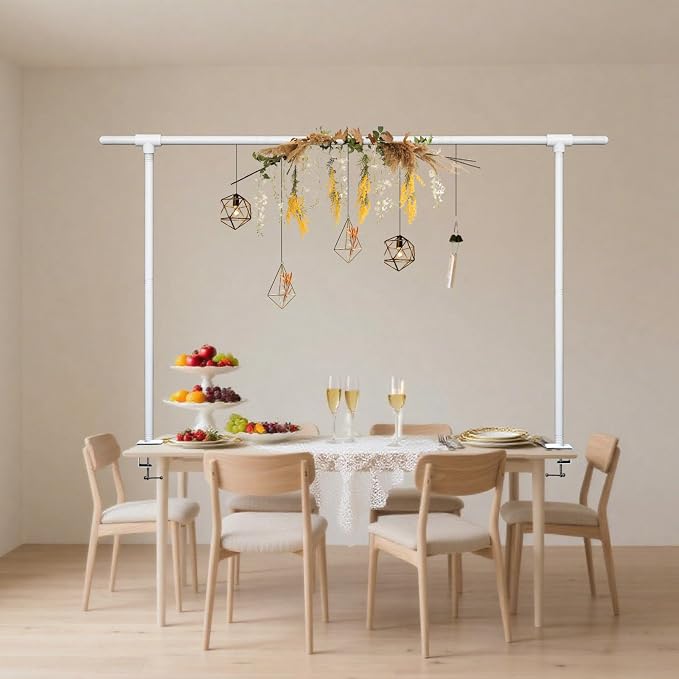 Beyeutao Over The Table Rod Stand with Clamps White Table Balloon Arch 16"-87" Length 30"-45" Height Adjustable Arch Stand Fit for Photo Booth Wedding Birthday Party Halloween Christmas Decoration