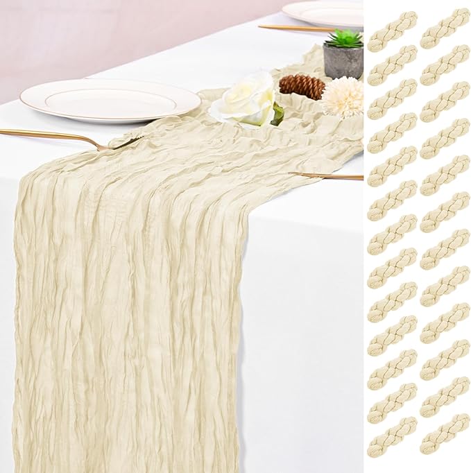 25 Pack Ivory Table Runner 17 x 108inch Cheesecloth Table Runner Boho Gauze Table Runners Rustic Sheer Fabric Cheese Cloth Table Runners for Wedding Party Bridal Shower Farmhouse Thanksgiving Decor