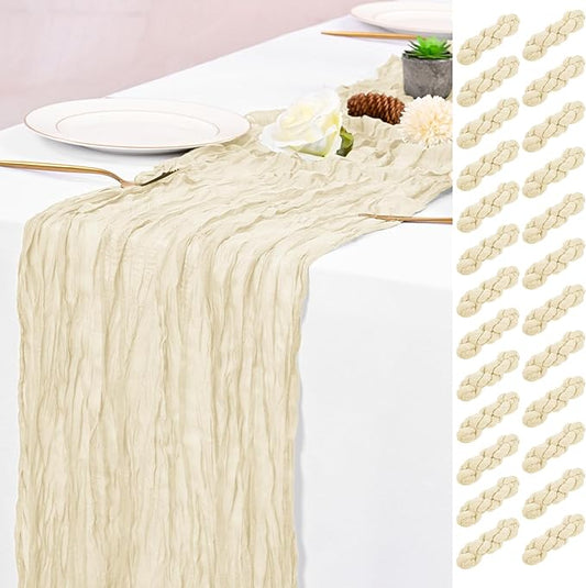 25 Pack Ivory Table Runner 17 x 108inch Cheesecloth Table Runner Boho Gauze Table Runners Rustic Sheer Fabric Cheese Cloth Table Runners for Wedding Party Bridal Shower Farmhouse Thanksgiving Decor