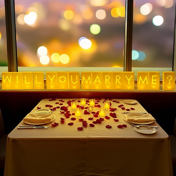 Luminary Paper Bags Wedding Proposal Decorations “Will You Marry me?” Light up Letters Sign for Engagement Party, proposals