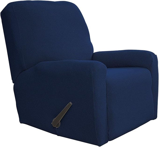 Easy-Going Recliner Stretch Sofa Slipcover Sofa Cover 4-Pieces Furniture Protector Couch Soft with Elastic Bottom Spandex Jacquard Fabric Small Checks(Recliner,Navy) Large