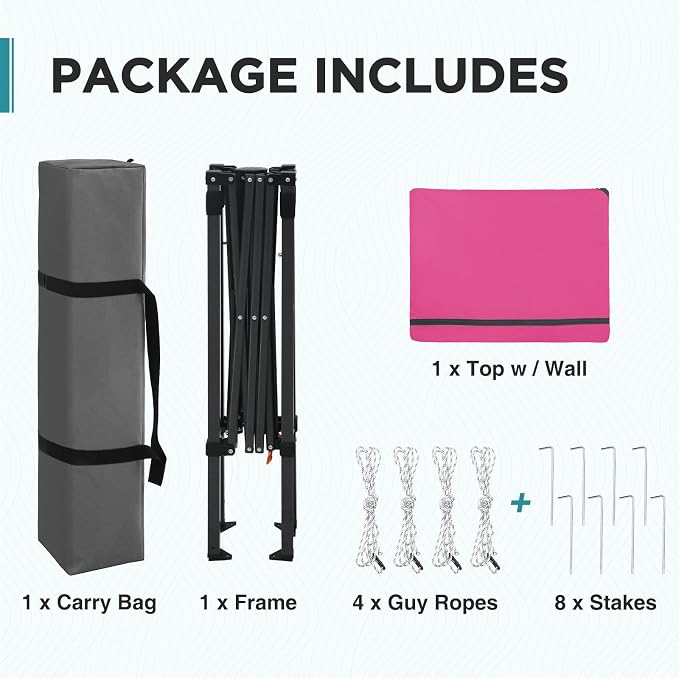 EAGLE PEAK 6x4 Instant Pop Up Canopy Tent with 1 Half Wall Panel, Straight Leg Sun Shelter, Portable Canopy with Carry Bag for Camping, Beach & Sports, Pink