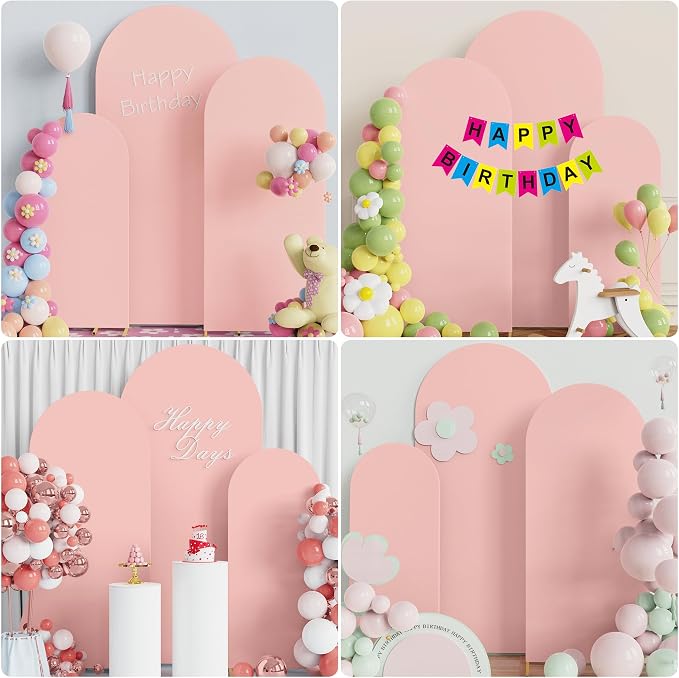 Wokceer Wedding Arch Cover Set of 3 Spandex Fitted Wedding Arch Stand Covers for Round Top Chiara Arch Backdrop Stands Cover for Birthday Party Ceremony Banquet Decoration 4ft,5ft,6ft Pale Pink