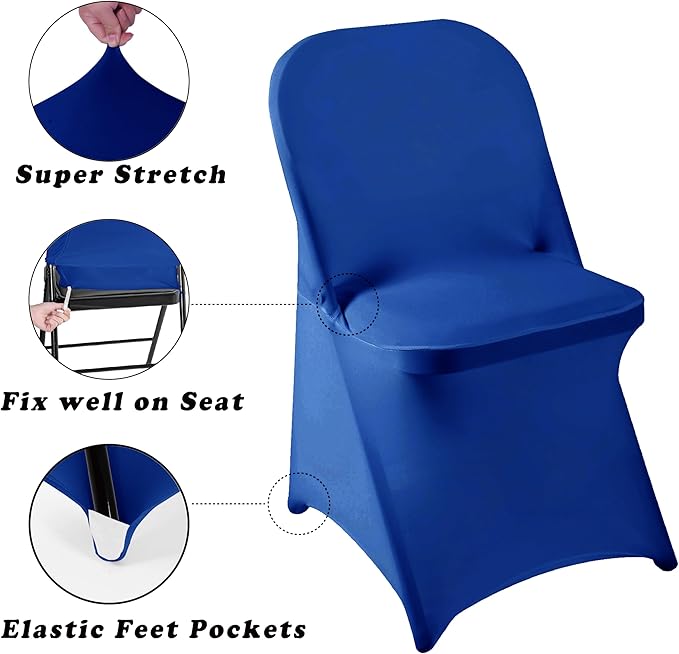 12 PCS Waterproof Stretch Spandex Folding Chair Covers, Dining Room Chair Slipcovers Protector for Wedding, Banquet, Party, Holidays, Celebration and Decoration（Royal Blue）
