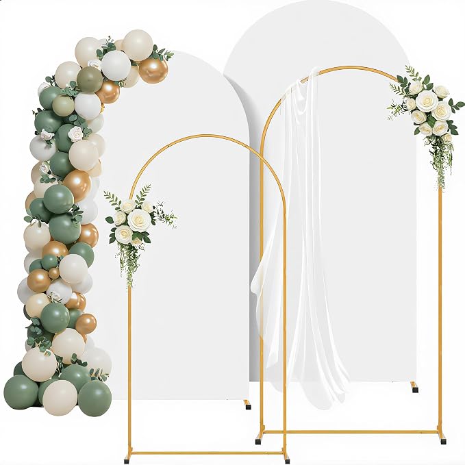Arch Backdrop Stand and White Cover Set of 2(7.2FT+6FT),Wedding Arch Backdrop Stand,Balloon Arch Stand Metal Frame for Birthday Wedding Baby Shower Party Garland Ceremony Decor