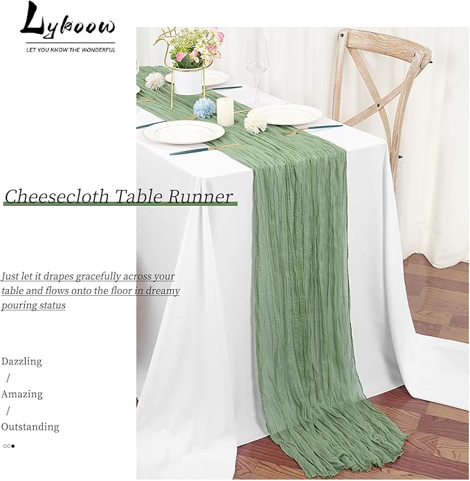 24 Packs Cheesecloth Table Runner Sage Green,10 Ft Sage Green Table Runner for Wedding, Rustic Gauze Boho Decoration for Wedding Party Bridal Shower,21.5x120in
