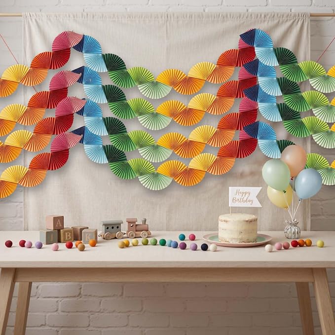 Rainbow Fan Garland Party Decorations - 4 Pack Paper Chain Garland Colorful Party Decorations for Birthday Wedding Bridal Shower Bachelorette Baby Shower