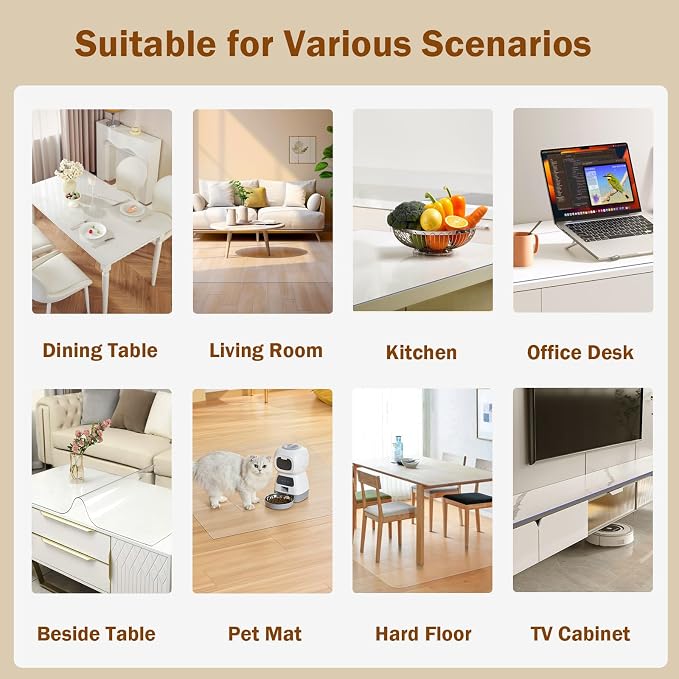 Royhom Clear Table Protector 42 x 96 Inch - 1.5mm Thick Plastic Table Cover, Clear Table Cover Protector Rectangle, Waterproof PVC Desk Mat for Coffee Table, Writing Desk, Dining Room, Dresser