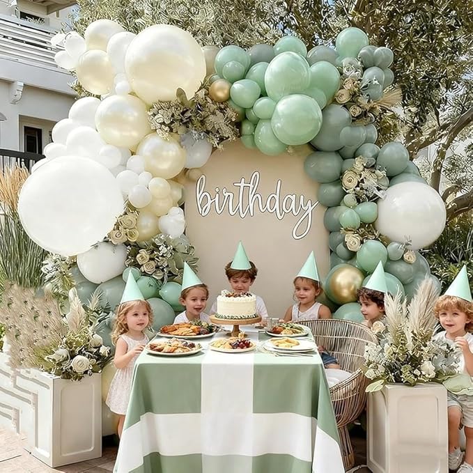 Sage Green White Balloon Garland Double Stuffed Dusty Green White Pearl Balloons Olive Pastel Balloon Arch Kit for Baby Shower Bridal Shower Birthday Easter Baptism Graduation Party Decorations