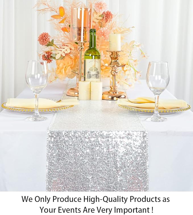 ShinyBeauty 10 Pieces-12 x108 Silver-Sequin Table Runner Wedding Party Catering Event (Silver)