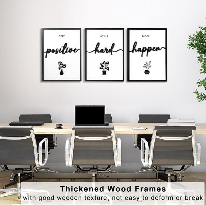 3D Wood Inspirational Wall Art, Framed Motivational Office Wall Decor, Positive Affirmations Wall Decor for Home Office Bedroom Living Room (Ready to Hang, 12x16 Inch, Set of 3, Framed)