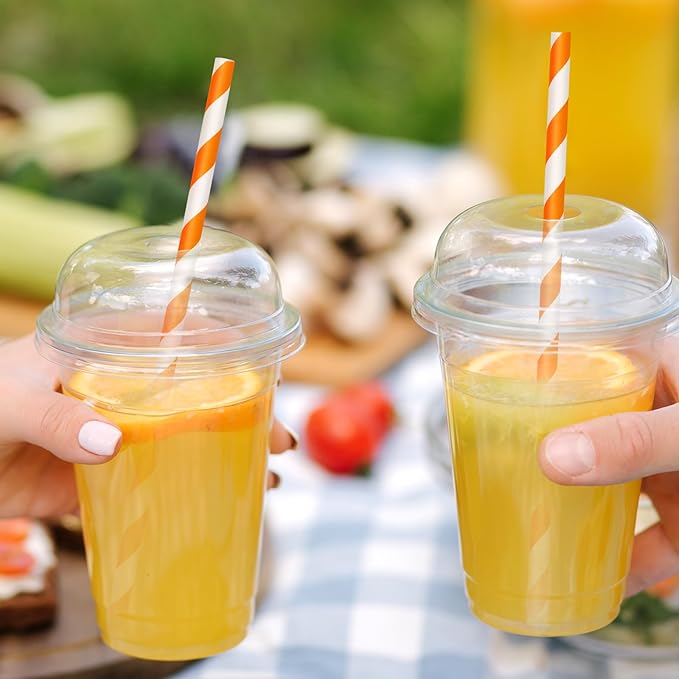 200 Pack Orange Straws Biodegradable Orange and White Paper Straws Disposable Striped Straws for Halloween Bridal Shower Birthday Summer Pool Party Decoration Supplies