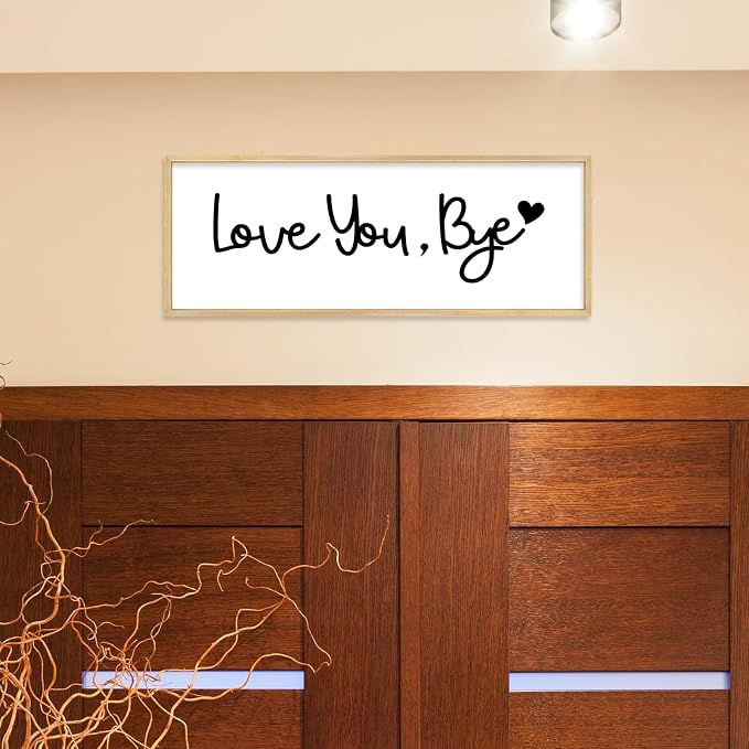 YWJKWLGS Love You Bye Wall Decor Above Door, Entryway Door Sign for Mudroom | Farmhouse Rustic Natural Wood Framed, 32x12 Inches, Living Room, Farewell Wall Art, Last Thing They See Leaving Home