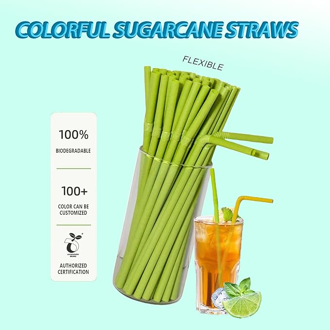 Sugarcane Straws 100PC Biodegradable Drink Straw 7.8'' Disposable Compostable Colorful Straws for Hot Cold Drinks Beverages Coffee Cocktail Juice Home Favor, The Beach Party Decoration Supplies
