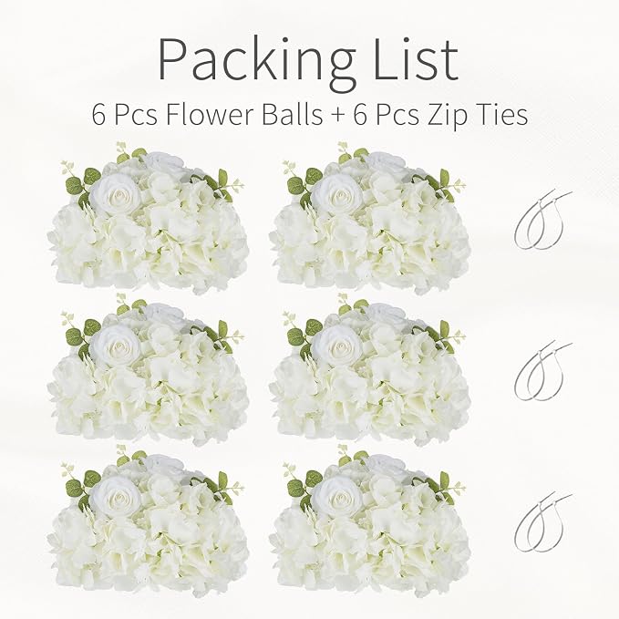 White Flowers Balls for Centerpieces: 6 PCS 11.8" Diam Flower Centerpieces for Tables in Wedding Reception Decorations Arrangement for Party Celebration Planners