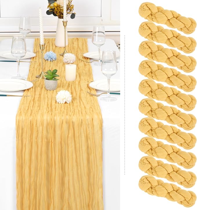 Showgeous 10 Pack Sand Cheesecloth Table Runner 35x120 Inch Boho Rustic Wedding Table Decor