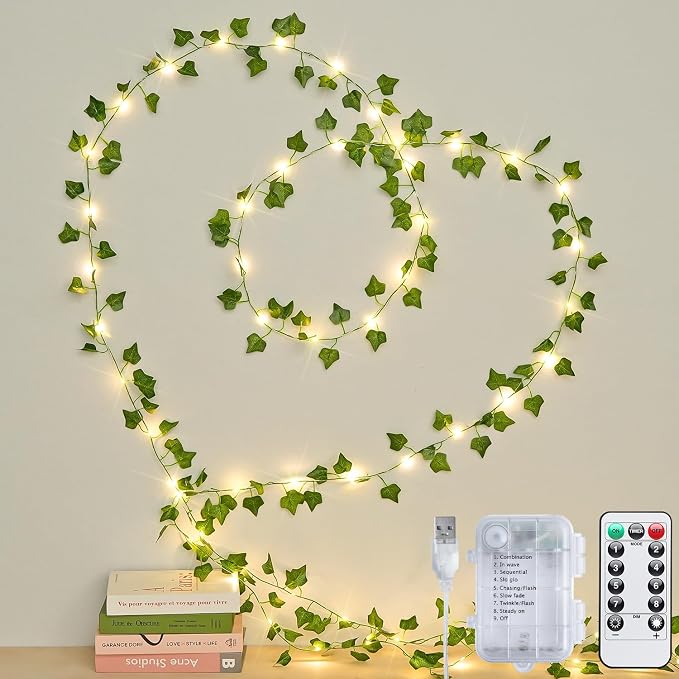 JMEXSUSS 100 LED Vines with Fairy Lights USB/Battery Operated, 33 FT Ivy Vine Lights with Remote, Fake Leaf String Lights for Bedroom Classroom Wall Dorm Garden Wedding Decor (Warm White)