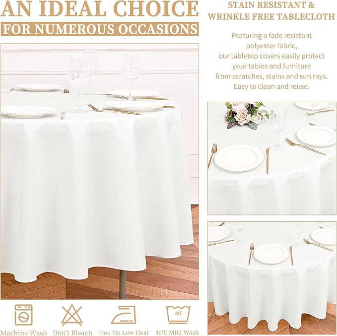 Showgeous 8 Pack Ivory Round Tablecloth 120 Inch Polyester Table Cloth Ivory Tablecloths for Round Tables Washable Decorative Fabric Table Covers for Wedding Dining Party Banquet Buffet