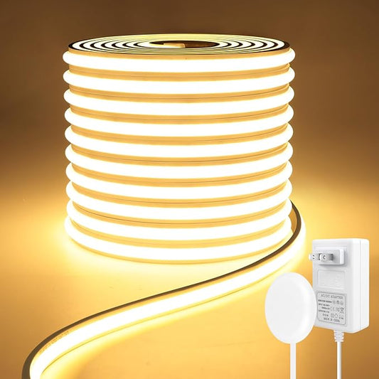 Silicone COB Neon Rope Lights Flexible Cuttable Waterproof 16.4FT Self-Adhesive Dimmable COB Led Strip Lights 24V 48W Penetrable Touch Sensor Led Neon Lights for Kitchen Cabinet Lighting Bedroom Decor