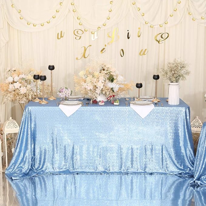 Juya Delight Baby Blue Sequin Tablecloth Rectangular‌ 60" x 102" Sparkly Glitter Table Cloth for Wedding Birthday Party Festival Ceremony Cake Dessert Table Decoration