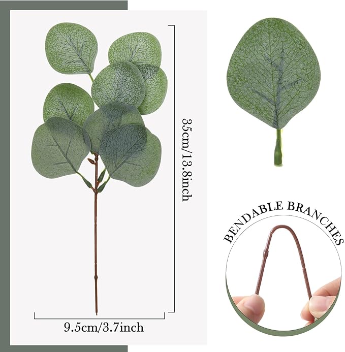 Taiyin 60 Pieces Artificial Eucalyptus Leaves for Wedding Eucalyptus Leaves Stems Decor Greenery Faux Green Stems for Wedding Centerpiece Floral Home Decor, 11 Inches