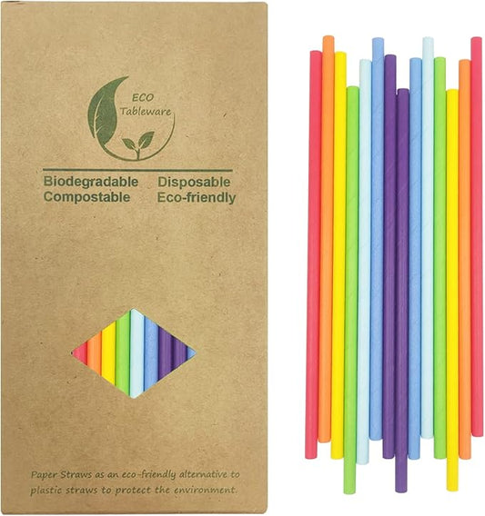 7 Colors Rainbow Paper Drinking Straws, Pack of 100 Solid Single Plain Color In Assorted Multi Colors Straw for DIY Crafts, Birthday Party, Cake Pop Sticks