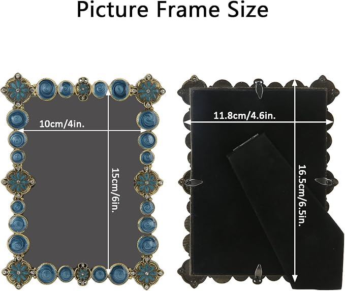 4x6 Vintage Picture Frame Decor Ornate Antique Blue Photo Frames with Glass Front, Art Decor Tabletop Display, Gifts Ideas for Women, Horizontally & Vertically