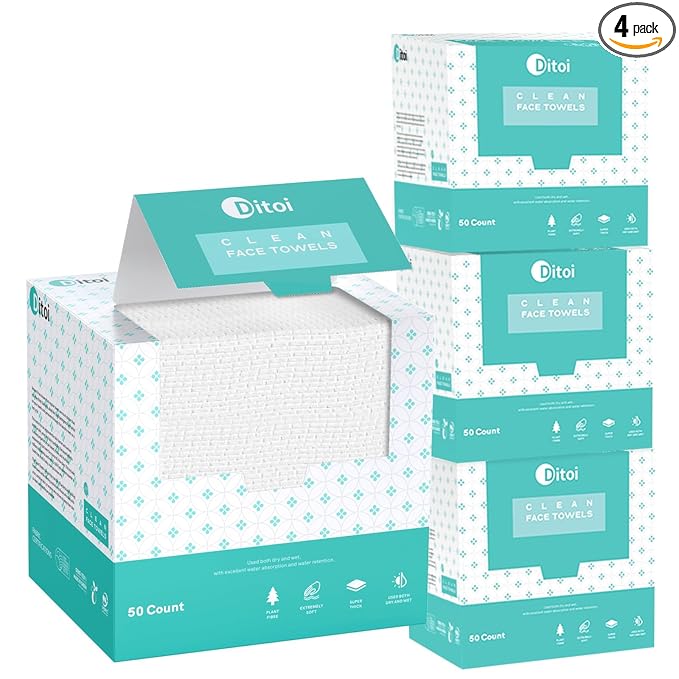 Face Towels, 10"×12" Disposable Face Towel, Face Towelettes XL, Ultra Soft Makeup Remover Dry Wipes, Thick Face Towel for Cleansing, 200 Count (4 Pack)