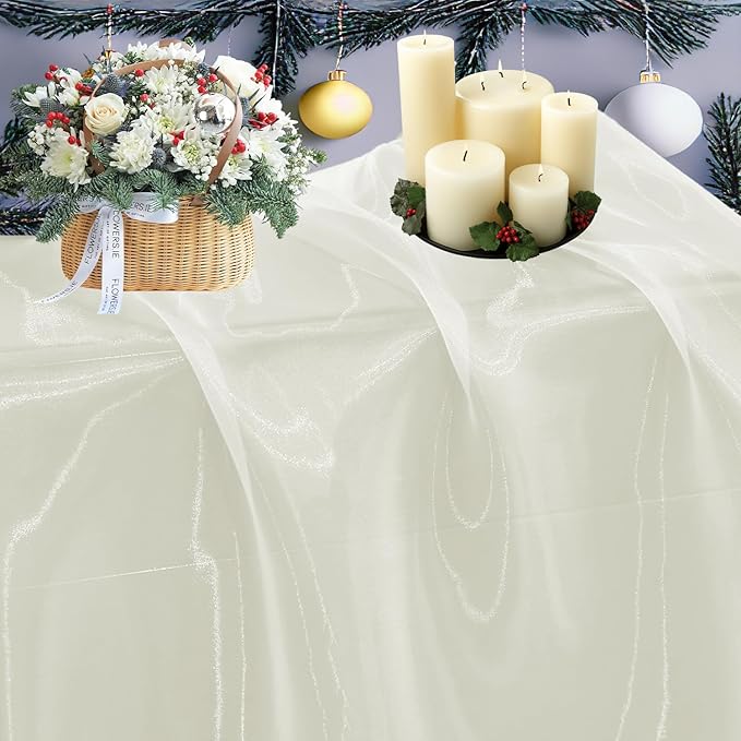 MDS Pack of 45 Yard Sheer Organza Fabric for Wedding Party Home Event Banquet Decorations, Backdrop Curtain Craft Dress Sewing Fashion DIY Crystal Organza Tulle Fabric Bolt 44” Wide - Ivory