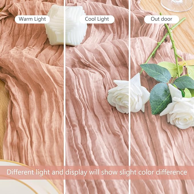 2PCS Table Runner Cheesecloth 10FT Dusty Pink Boho Gauze Cheese Cloth Rustic Sheer Table Runners for Easter Wedding Bridal Baby Shower Party Decoration