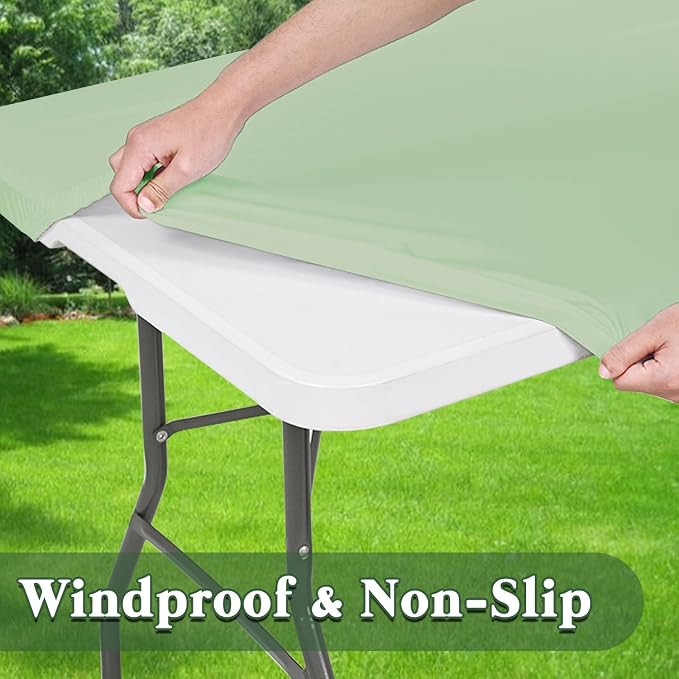 6 Pack Picnic Table Cover Elastic Fitted Outdoor Tablecloths for 8 Foot Rectangle Tables Waterproof Stretch Washable Patio Folding Spandex Table Cloth Camping Banquet Parties (Sage Green,30" x 96")
