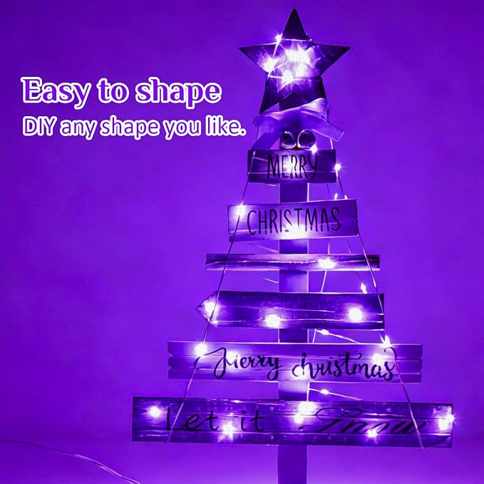 QITONG Purple Fairy Lights Battery Operated, 8 Pack Each 16ft 50 LED Outdoor String Lights, Silver Wire Mini Twinkle Light Indoor