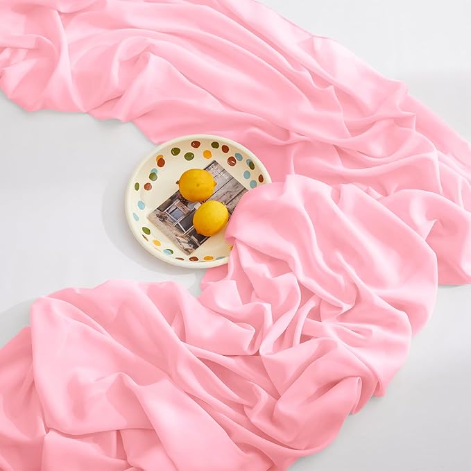 Horbaunal Light Pink Chiffon Table Runners 10FT Sheer Chiffon Runner 29x120 Inches Romantic Boho Rustic Table Runner for Wedding Party Bridal Baby Shower Table Decorations