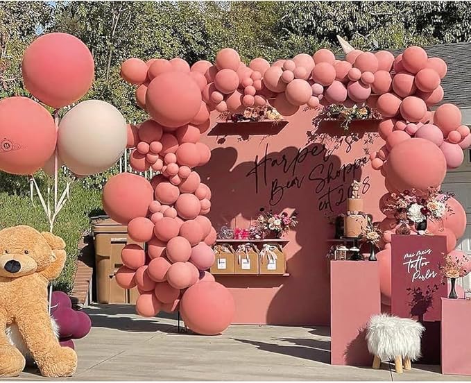 Dusty Pink Balloons Arch Kit Double Stuffed Pink Balloon Garland Latex Different Sizes 18In 12In 5In For Anniversary Girls Birthday Bridal Baby Shower Engagement Party Decoretions