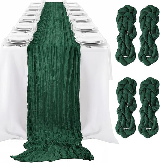 LemonRoad 4 Pcs 20ft Cheesecloth Table Runners Extra Long Boho Rustic Gauze Fabric Cheese Cloth Runner for Wedding Decorations Baby Shower Party Supplies Boho Table Bridal Shower Decor (Emerald Green)