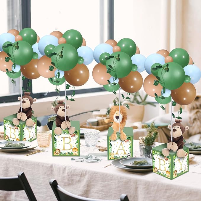 Lenwen 6 Sets Baby Letter Boxes Decorations Table Centerpieces for Baby Shower Gender Reveal,Bear Stuffed Animals Balloon with Stand Plush Toy Boxes for Birthday Party Wedding (Bear,Brown)