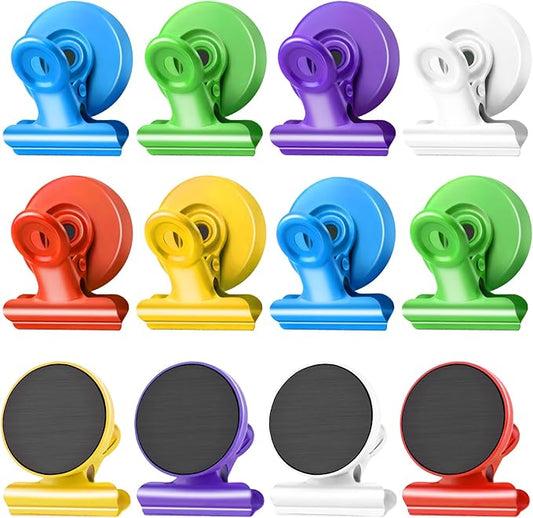 Grtard 12 Pack Magnetic Clips Heavy Duty, Magnet Clips for Fridge, Refrigerator Magnets with Clip, No-Scratch Strong Magnetic Clip for Refrigerator, Whiteboard, Cruise Cabins, Locker (Colorful)