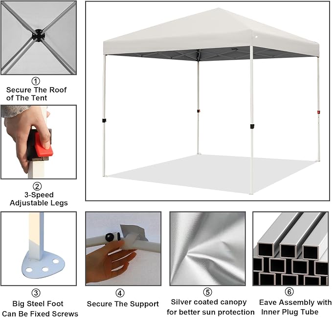 Northroad 8X8 FT Pop Up Canopy, Outdoor Instant Canopy Tent w/Carrying Bag, Portable Gazebo Shelter for Wedding Party,Commercial Event,Patio,Garden,Beach -White