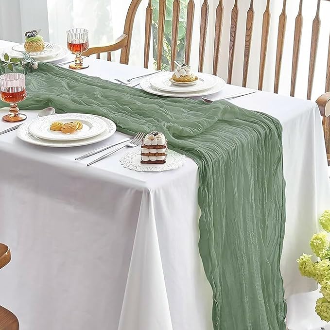 8 Pack Sage Green Cheesecloth Table Runner 21x120 Inch Gauze Table Runners Reusable Polyester 10ft Boho Rustic Cheese Cloth Table Runner for Wedding Party Baby Shower
