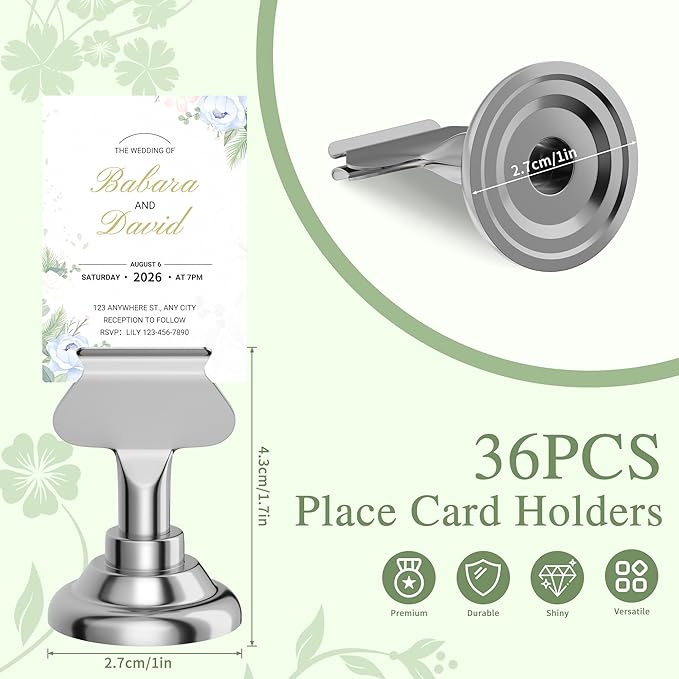 Urban Deco 36 Pieces Table Card Holder Place Card Holders 1.7 inches Gold Steel Card Holders for Photos, Food Signs, Memo Notes, Weddings, Restaurants, Birthdays(Silver 36PK)