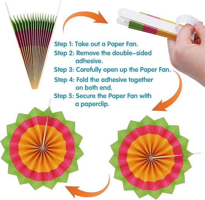 JOYIN 24 Colorful Hanging Paper Fan Round Wheel Disc for Fiesta Party Supplies Decoration, Luau Event Photo Props, Cinco De Mayo Mexican Festivals, Carnivals, Taco Tuesday Event.