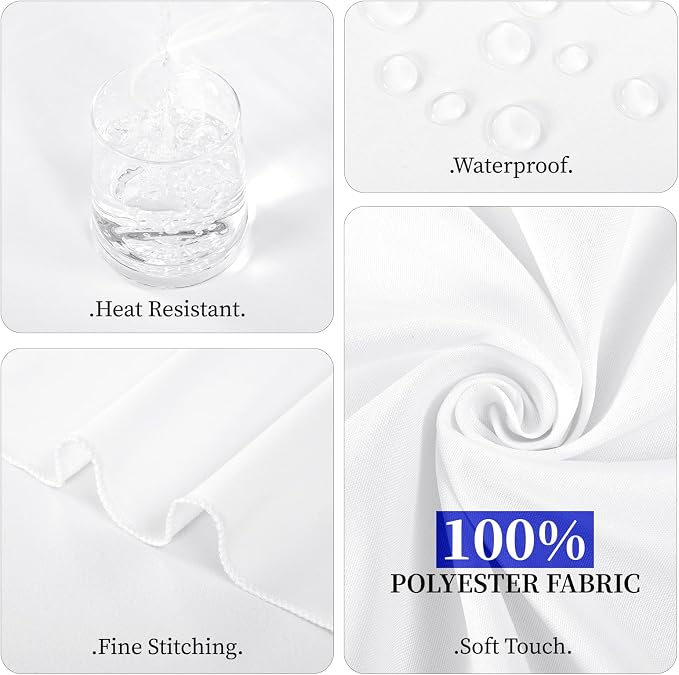 6 Pack White Round Tablecloth 90 Inch, Waterproof Polyester Table Cloth for Round Tables, White Tablecloths Stain and Wrinkle Resistant Washable Fabric Table Cover for Party Dining Wedding Banquet
