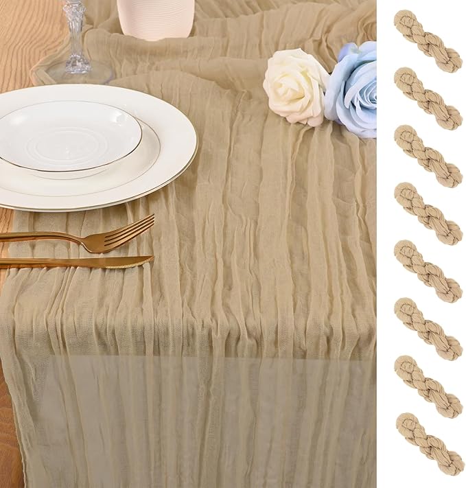 8 Pack 10Ft Cheesecloth Table Runner Beige, 20 x 120 Inch Rustic Gauze Boho Cheese Cloth Wedding Long Table Runner for Wedding Party Bridal Shower Decoration