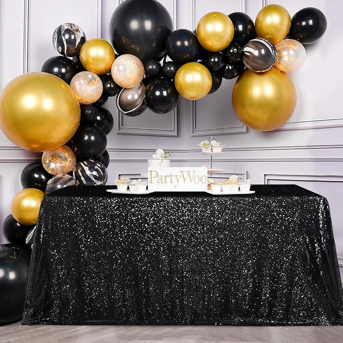 MoKoHouse Tablecloth Rectangle 90x156 Black Sequin Table Cloth Seamless Glitter Fabric for Home Party Wedding Decor Halloween Decorations