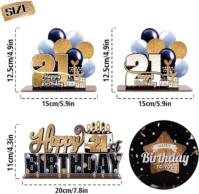 LINGTEER Happy 21st Birthday Gold Acrylic Table Topper Centerpieces Set - Cheers to 21 Years Old Birthday 21st Bday Party Gift Decorations.