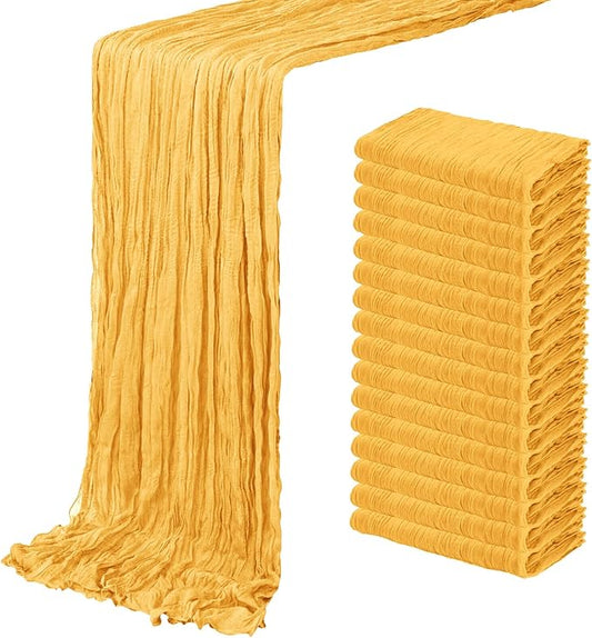16 Pack Gold Cheesecloth Table Runner 20 x 120 inch Gauze Table Runners 10 FT Long,Semi Sheer Cheese Cloth Fabric Table Runner Bulk for Wedding,Party,Baby Shower,Bridal Shower Decoration