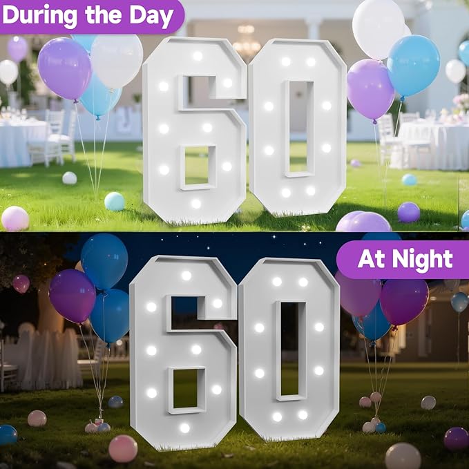 3FT Marquee Numbers 60 with Lights, Large Light Up Numbers Sign for 60th Birthday Party Decorations, Anniversary Celebration Backdrop Decor for Women and Men