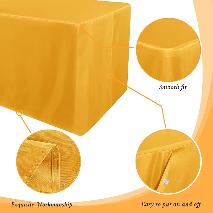Obstal 2 Pack Table Clothes for 4 Foot Rectangle Tables - Water Resistant Washable Fabric Polyester Rectangle Table Cover Protector for Wedding, Banquet and Trade Shows, 48L x 24W x 30H Inches, Yellow