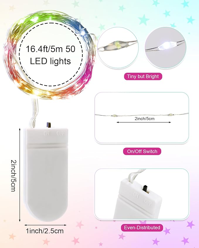 Riakrum 50 Pack 16.4 ft 50 LED Fairy Lights Battery Operated, Multicolor Christmas Tiny String Lights Bulk Starry Light Waterproof for Mason Jars Wedding Party Christmas Centerpiece Table Decor
