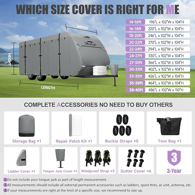 Travel Trailer RV Cover 16-18 FT, Upgraded 7 Layers Top Waterproof Camper Cover, Heavy Duty Toy Hauler RV Cover for Winter Snow with Tongue Jack Cover, Gutter Covers